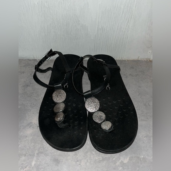Vionic Orthaheel Lizbeth Black Leather‎ Slingback Flat Sandals Size 8 - Picture 1 of 10